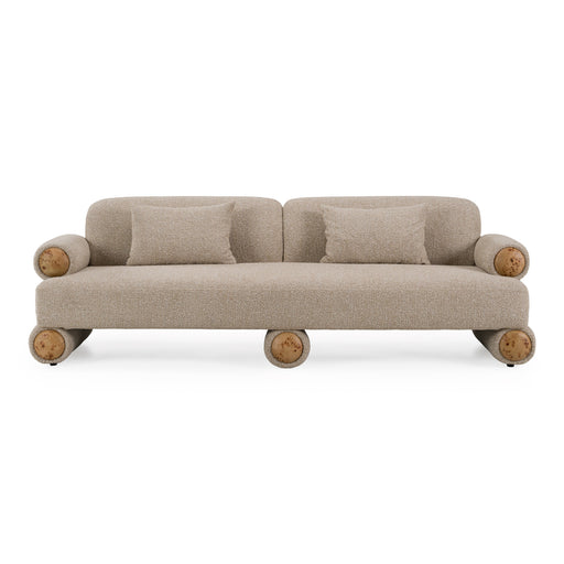 Odette - Modern Beige Fabric + White Burl Sofa