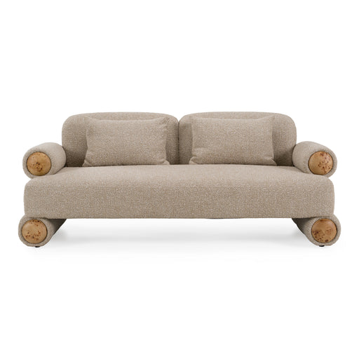 Odette - Modern Beige Fabric + White Burl Loveseat Sofa