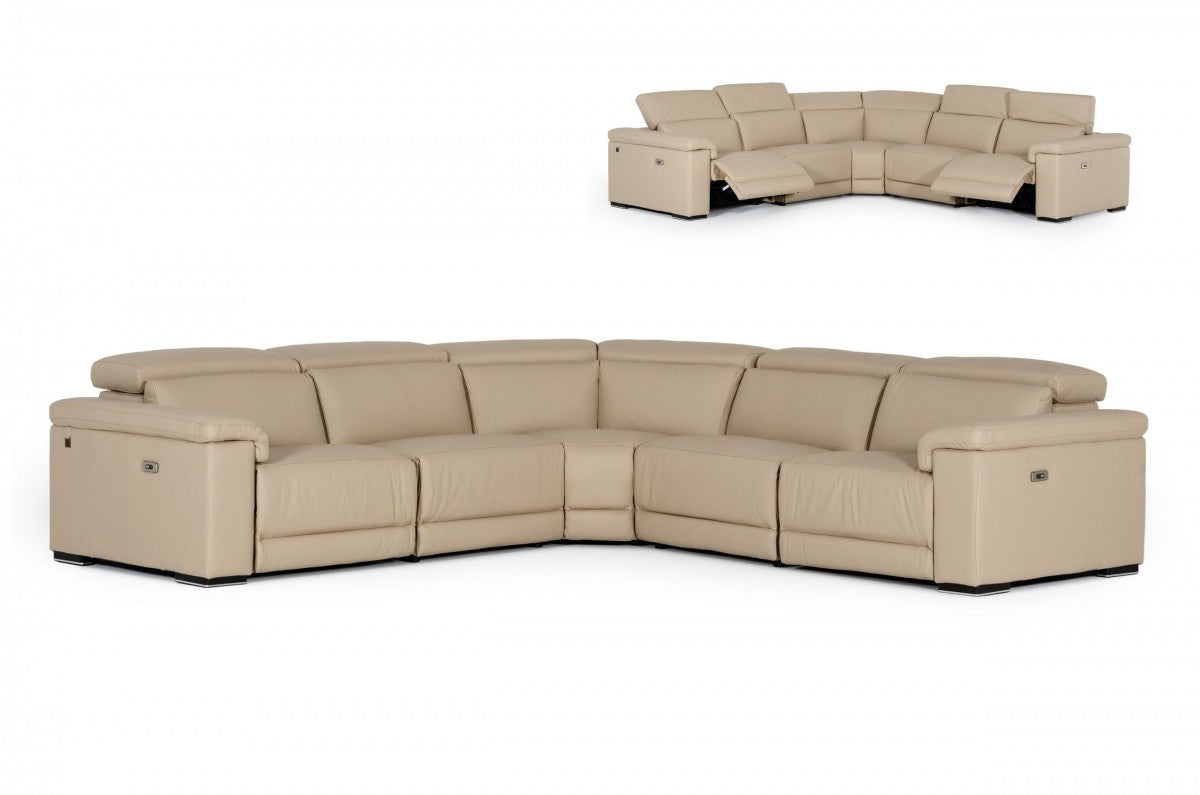 Astro - Taupe Italian Leather Sectional Sofa with Recliners