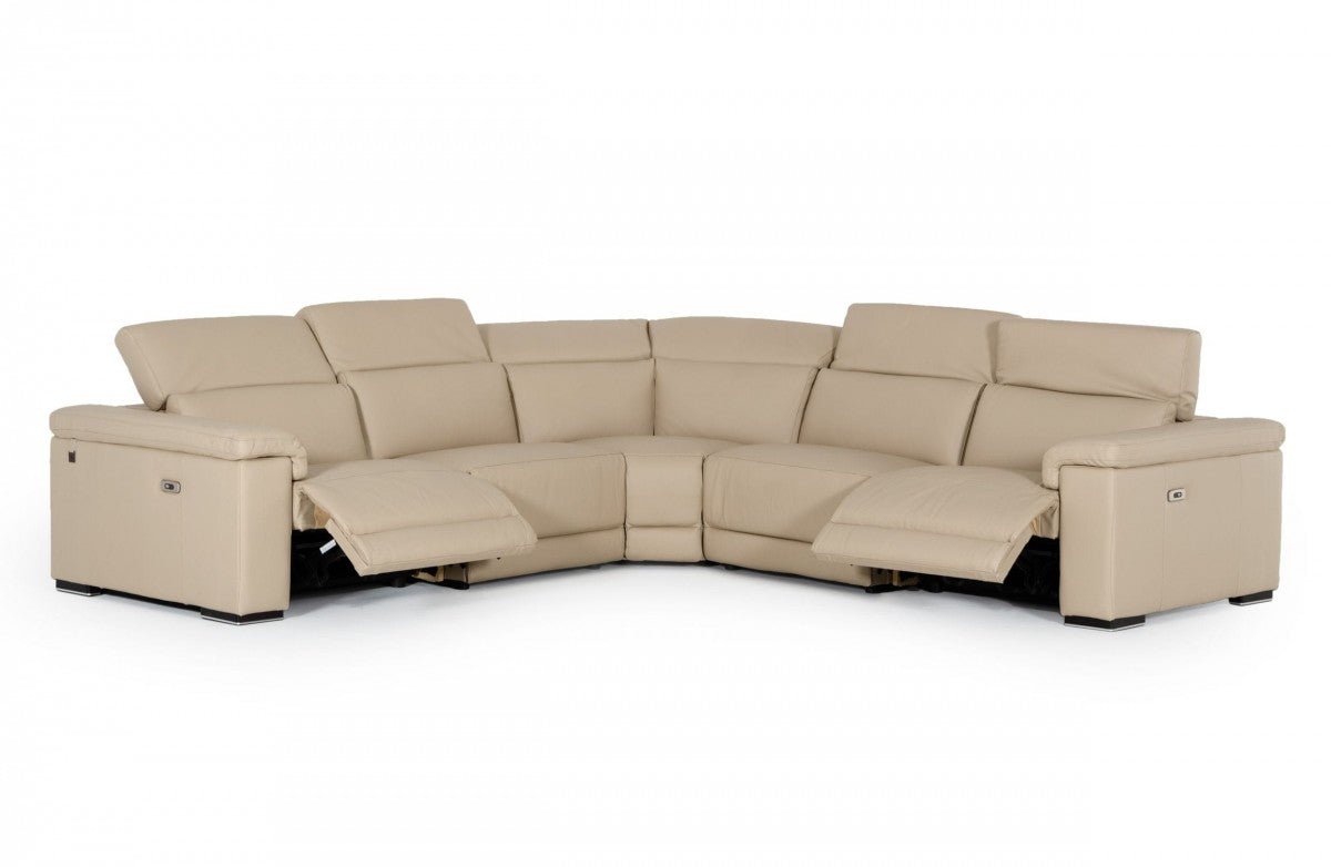 Astro - Taupe Italian Leather Sectional Sofa with Recliners