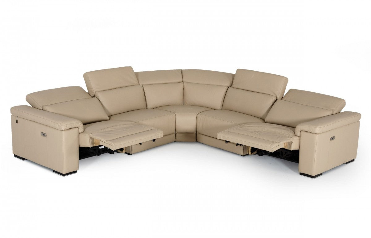 Astro - Taupe Italian Leather Sectional Sofa with Recliners