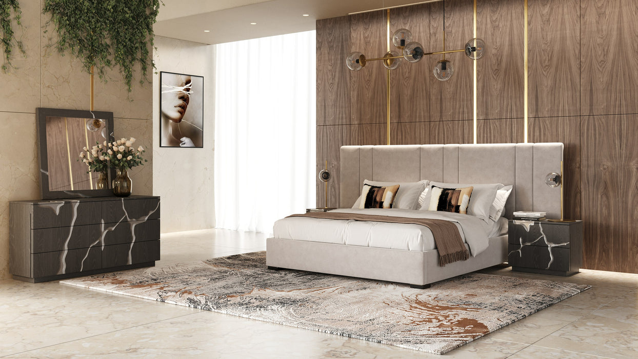Eastern King Penrose + Aspen - Modern Beige + Brown Ash 4-Piece Bedroom Set