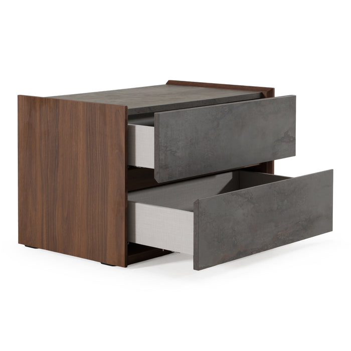 Rado Modern Walnut & Stucco Nightstand