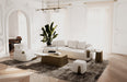Rainier - Contemporary Off-White Fabric + Antique Brass Accent Chair