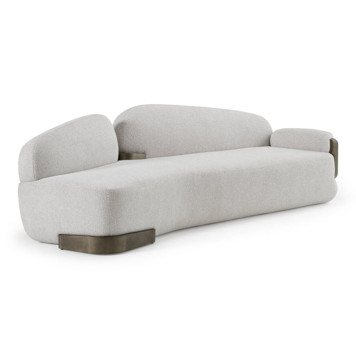 Rainier - Contemporary Off-White Fabric + Antique Brass Sofa