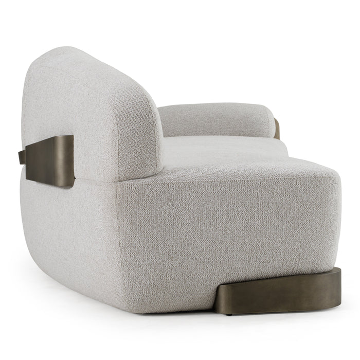 Rainier - Contemporary Off-White Fabric + Antique Brass Sofa