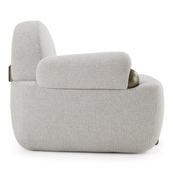 Rainier - Contemporary Off-White Fabric + Antique Brass Accent Chair