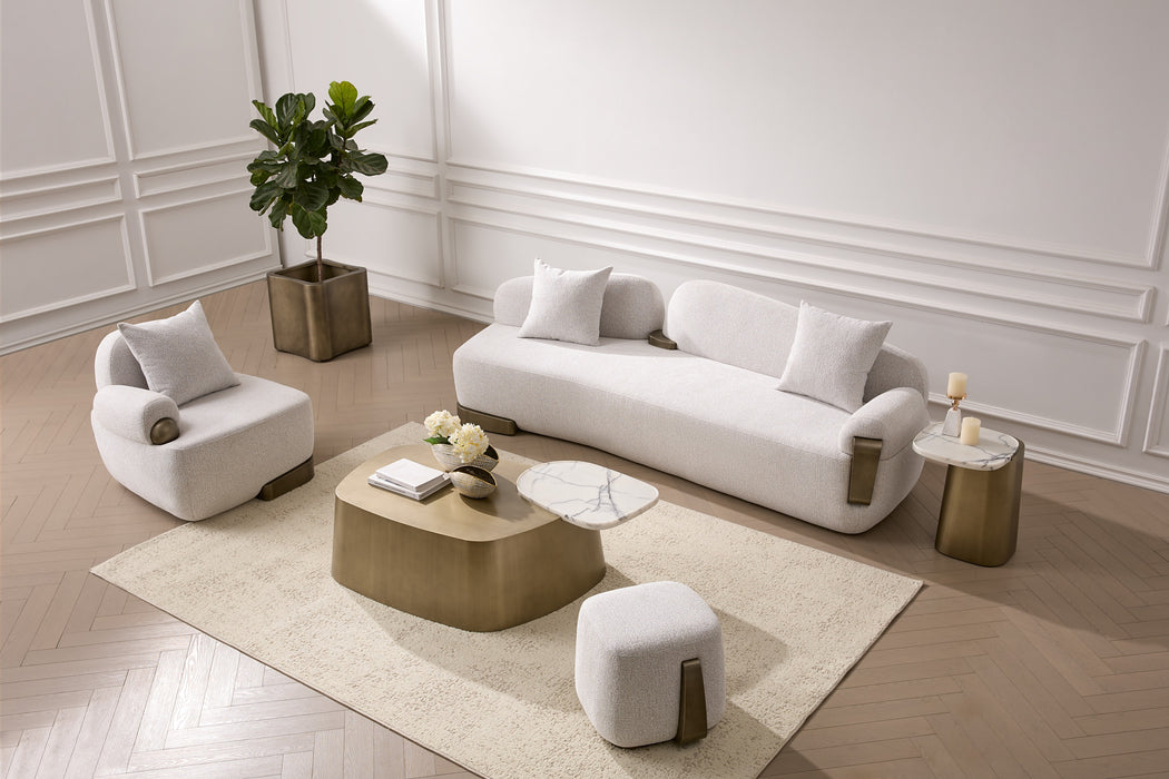 Rainier - Contemporary Off-White Fabric + Antique Brass Accent Chair