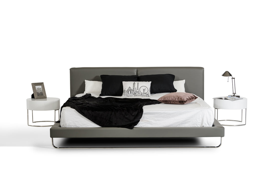 Eastern King Ramona Modern Grey Leather Bed