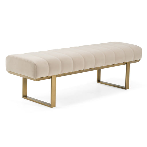 Robles - Modern Beige Fabric + Antique Brass Dining Bench
