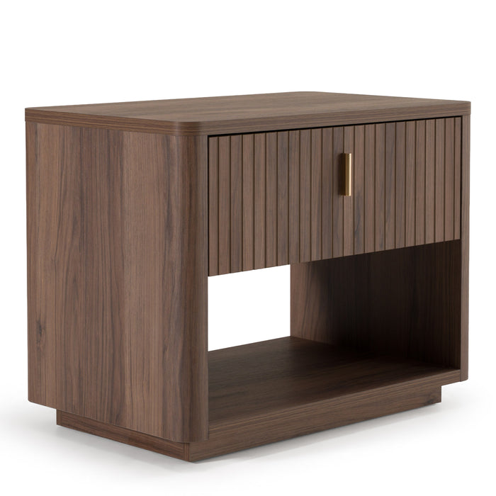 Emilio + Roma - Modern Beige Fabric + Walnut 4-Piece Bedroom Set