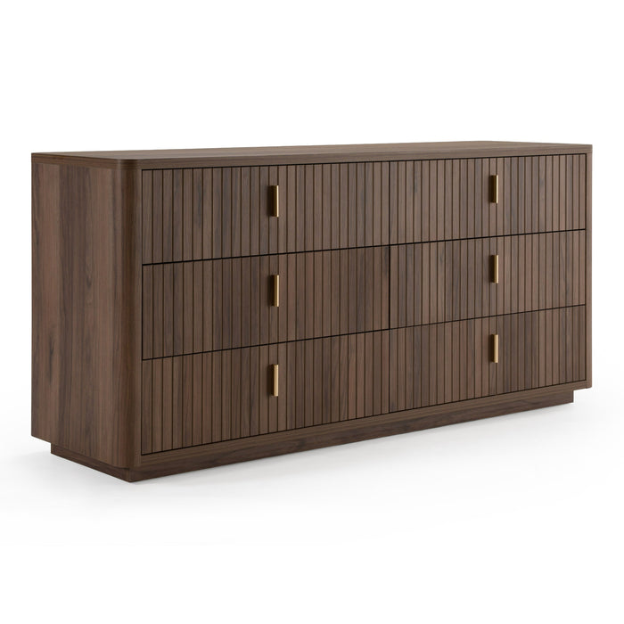 Daystar + Roma - Modern Dark Brown Velvet + Walnut 4-Piece Bedroom Set