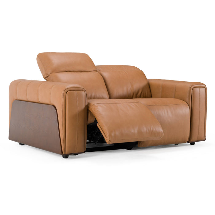 Sandstone - Modern Brown Leather Loveseat w/ 2 Electric Recliners