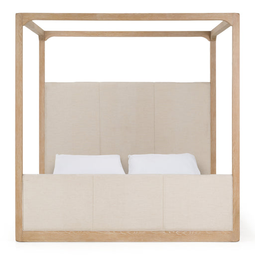 Sergio - Modern Beige Fabric + Natural Oak Canopy Bed