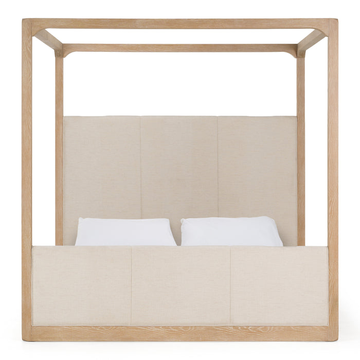 Sergio - Modern Beige Fabric + Natural Oak Canopy Bed