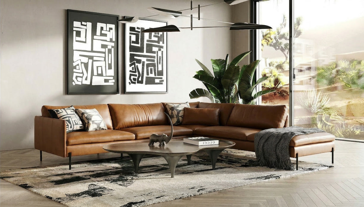 Sherry - Modern Cognac Leather Right Facing Sectional Sofa