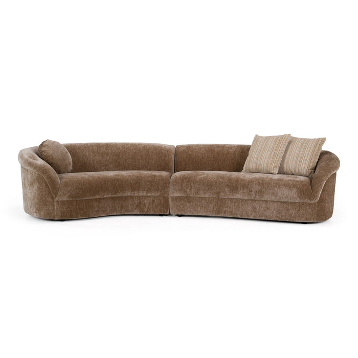 Sheth curved sectional sofa in brown fabric