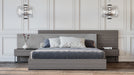 Enzo Italian Modern Grey Oak & Fabric Bed w/ Nightstands