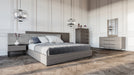 Enzo Italian Modern Grey Oak & Fabric Bed w/ Nightstands