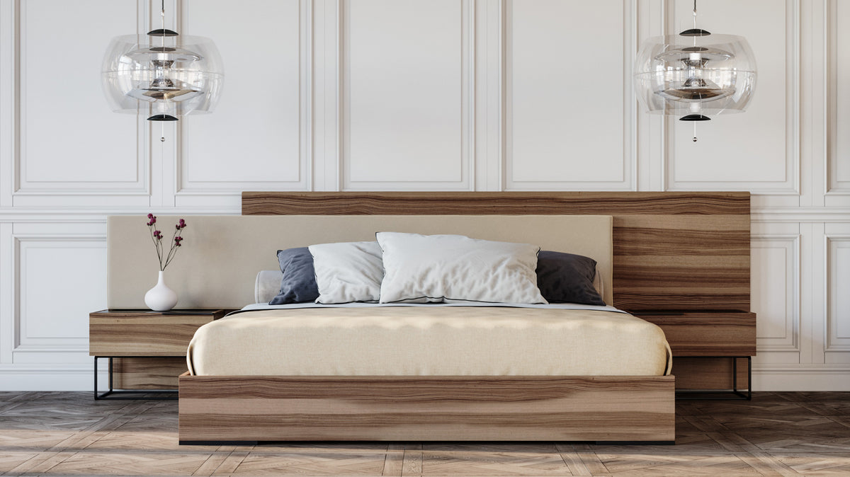Matteo Italian Modern Walnut & Fabric 4-Piece Bedroom Set
