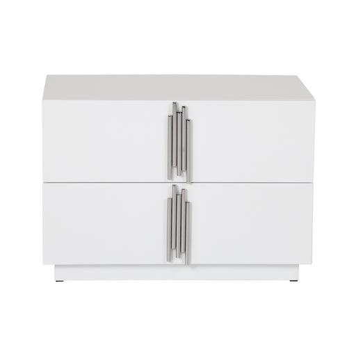 Token - Modern White & Stainless Steel Wide Nightstand