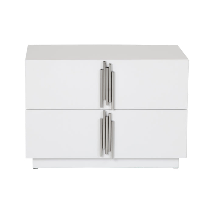 Token - Modern White & Stainless Steel Wide Nightstand