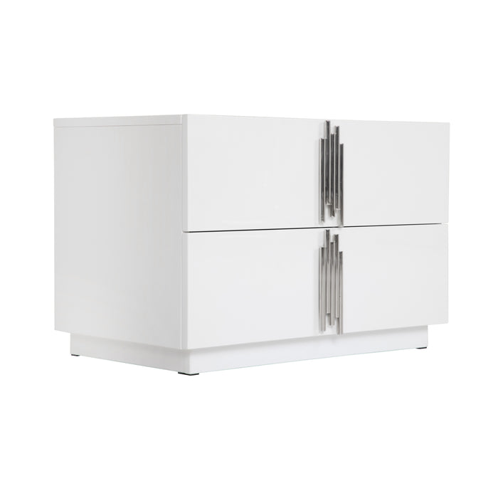 Token - Modern White & Stainless Steel Wide Nightstand
