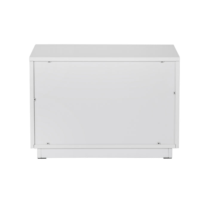 Token - Modern White & Stainless Steel Wide Nightstand