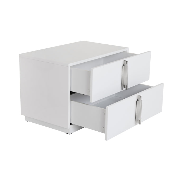 Token - Modern White & Stainless Steel Wide Nightstand