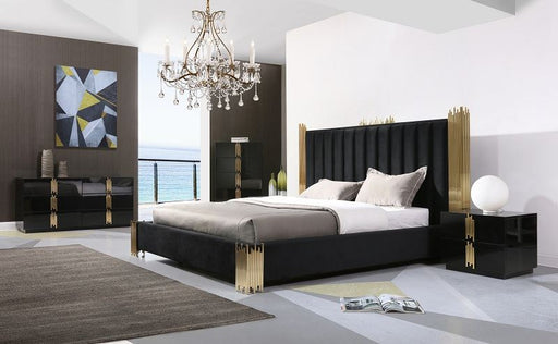 Token - Queen Modern Black + Gold Bed + Nightstands