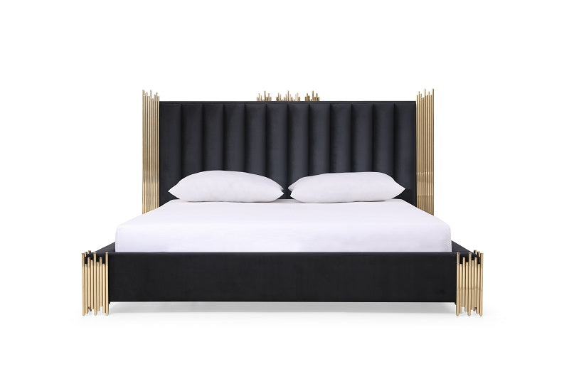 Token - Modern Black + Gold Bed + Nightstands