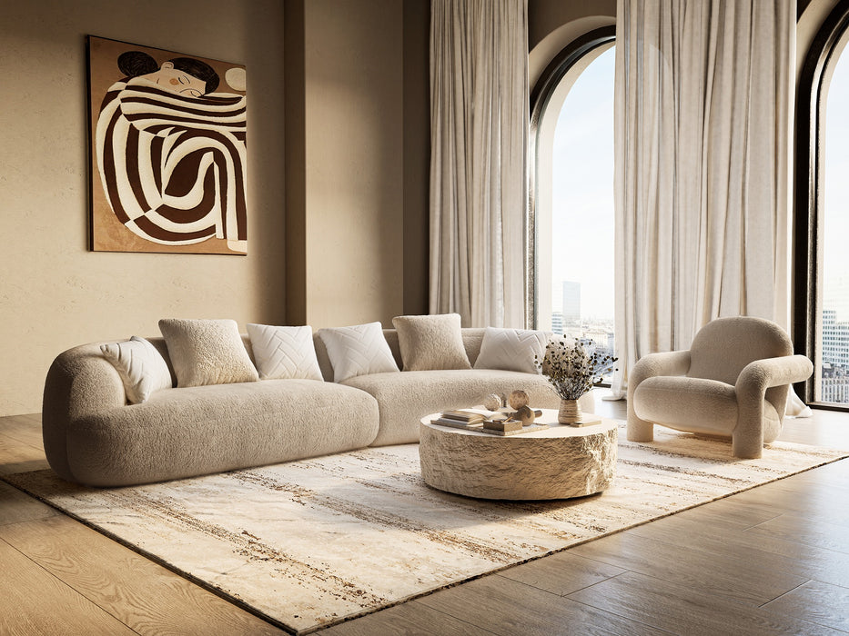 Trevor - Modern Tan Fabric Curved Sectional Sofa
