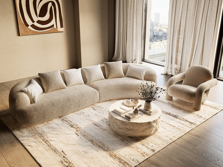 Trevor - Modern Tan Fabric Curved Sectional Sofa