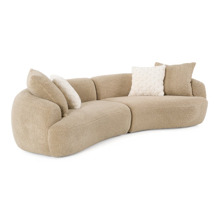 Trevor - Modern Tan Fabric Curved Mini Sectional Sofa
