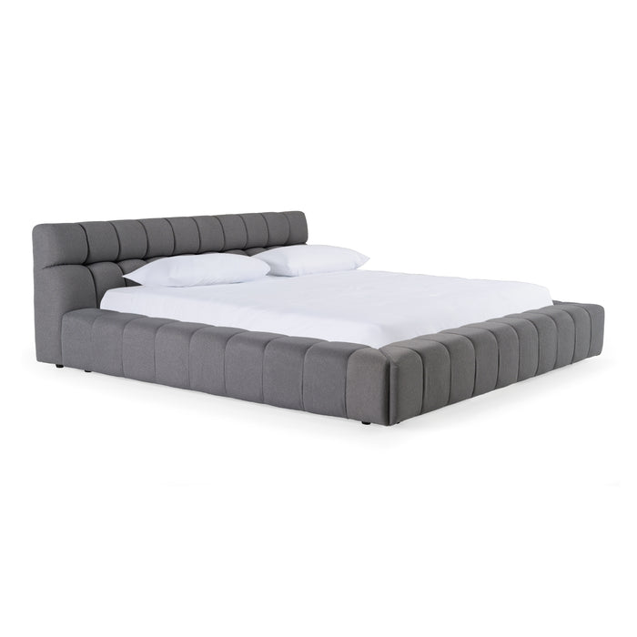 Eastern King Tyree - Modern Tufted Grey Fabric Bed