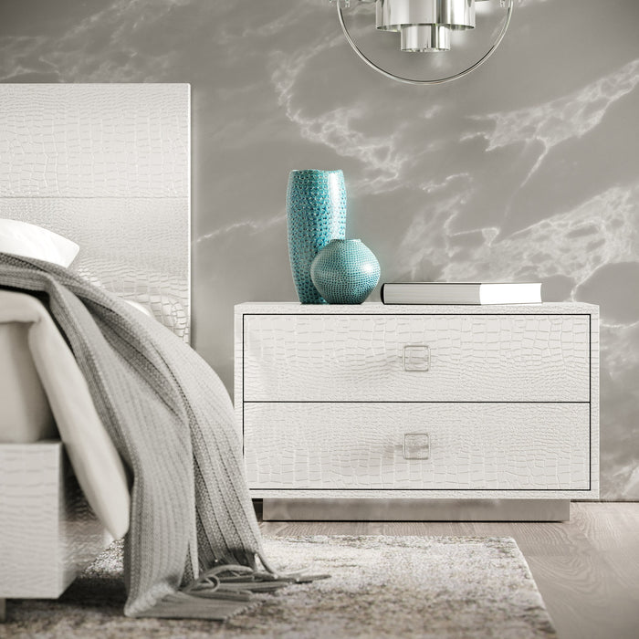 Victoria Modern White Crocodile Nightstand