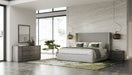 Queen Byrne + Asus - Modern Grey Fabric + Elm Grey 4-Piece Bedroom Set