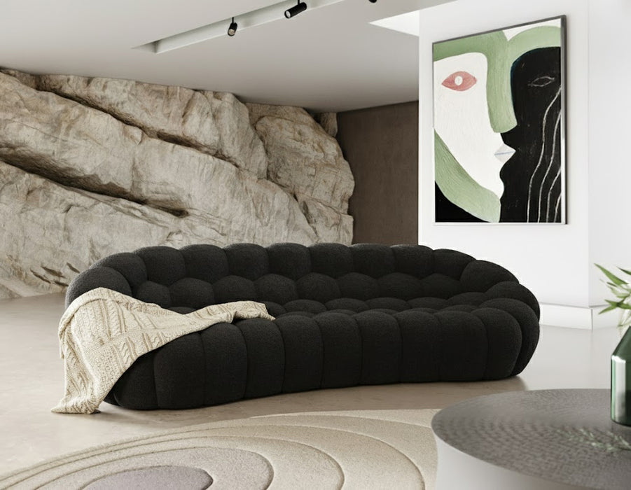 Yolonda - Modern Curved Black Fabric Sofa Set