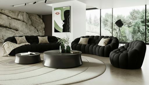 Yolonda - Modern Curved Black Fabric Sofa Set
