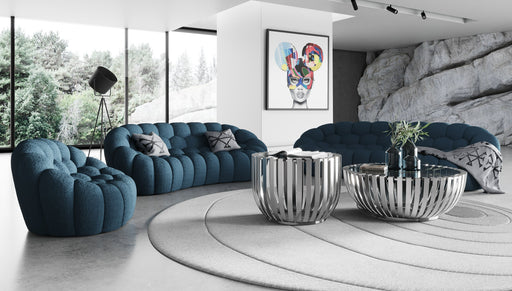 Yolonda - Modern Curved Dark Teal Fabric Sofa Set