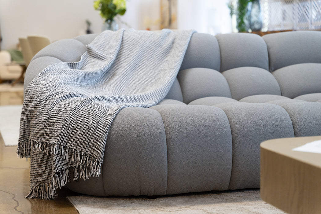 Yolonda - Modern Curved Light Grey Fabric Sofa