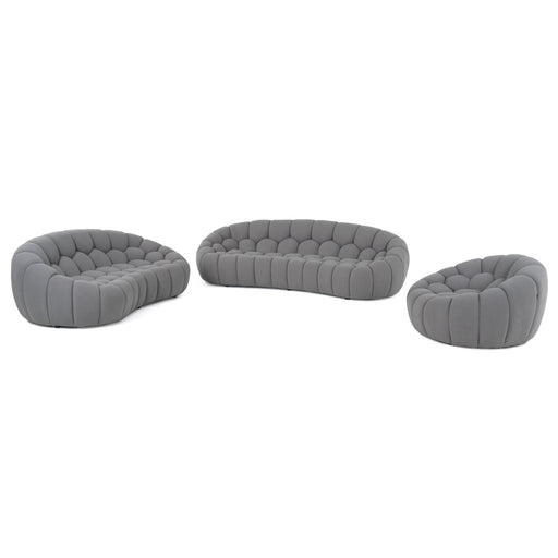 Yolonda - Modern Curved Light Grey Fabric Sofa Set
