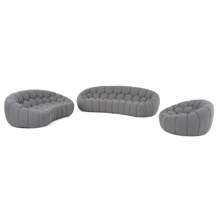 Yolonda - Modern Curved Light Grey Fabric Sofa Set