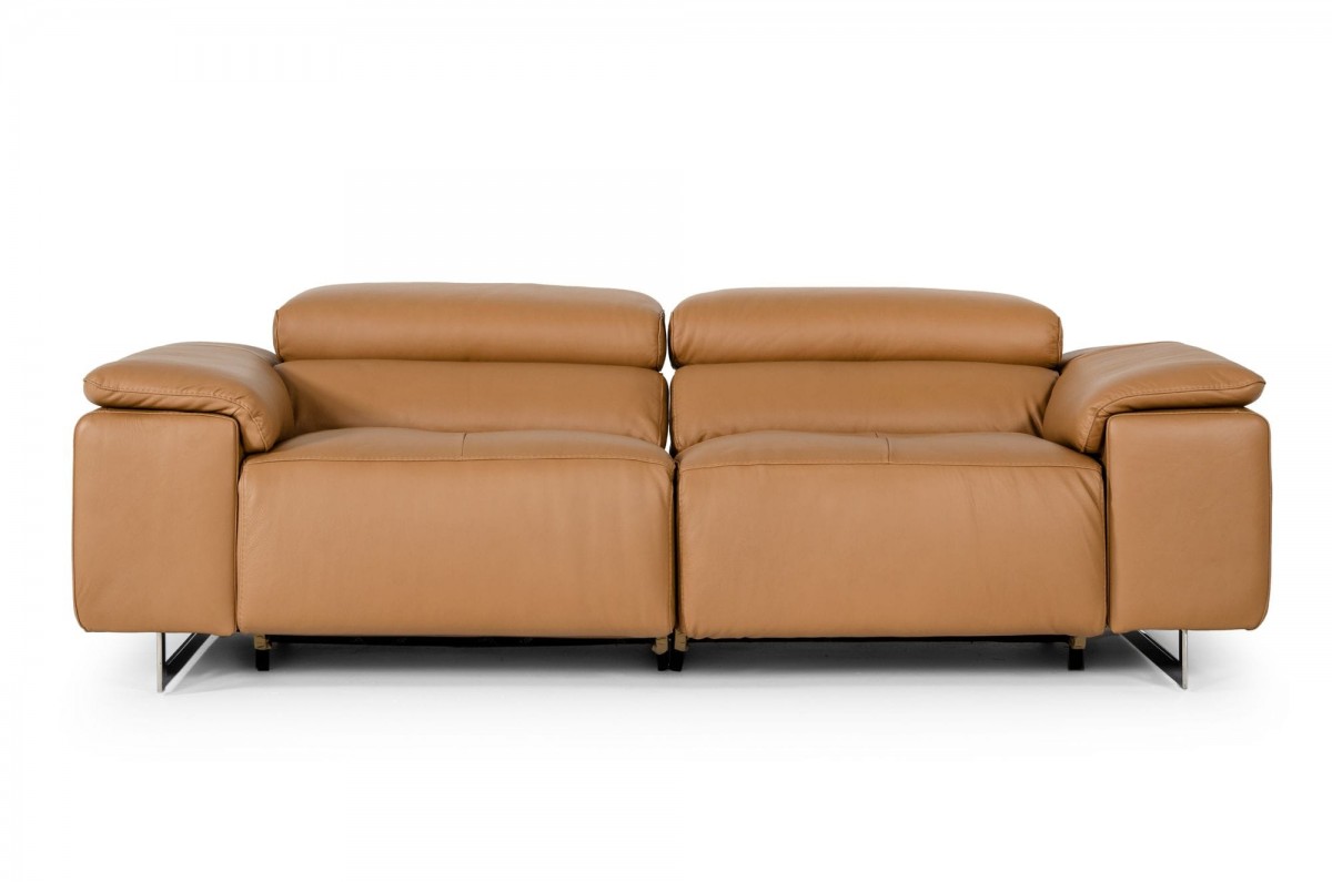 modern cognac tan leather tufted sofa